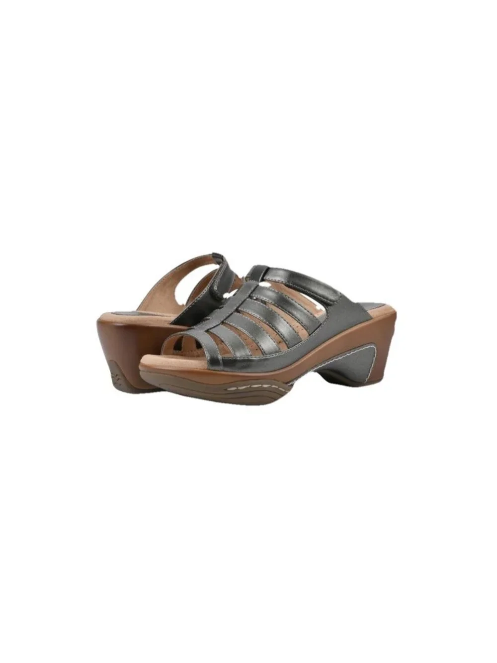 New White Mountain Valencia Pewter Metallic Strappy Clog Sandals Women’s 8.5M - Picture 2 of 7